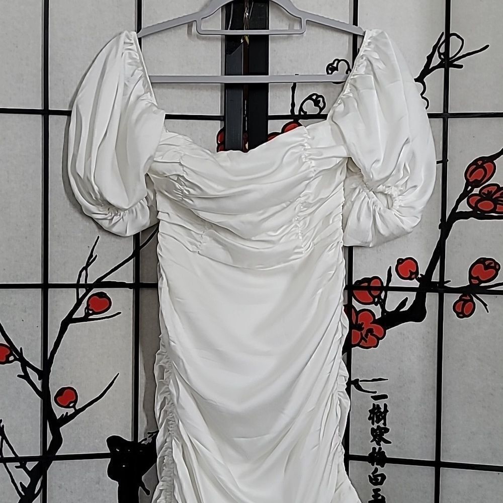 Sabo Skirt Ruched Mini Peasant Dress in White - Picture 4 of 11
